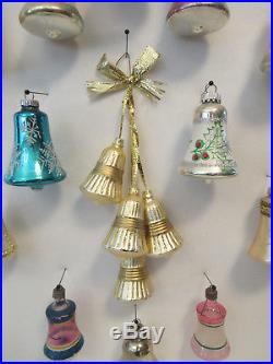LOT OF 12 VTG 1930s 50s GLASS BELL CHRISTMAS TREE ORNAMENTS + 4 BONUS BELLS