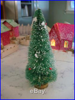 LOT of 8 Vintage CHRISTMAS Mica PUTZ HOUSES Sponge Tree/ 2 Trees/Paper Fences