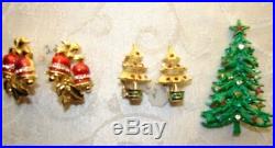 LOVELY VTG Rhinestone Christmas Tree Earrings Pins Lot some signed J. J, LJM, X