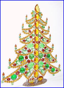 Large 11'' Vintage Czech Handmade Rhinestones Christmas Tree Decoration