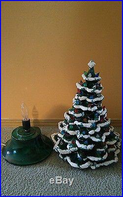 Large 19 Vintage Ceramic Lighted Illuminated Christmas Tree with Music Box & Snow