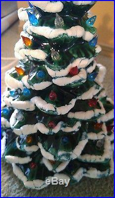 Large 19 Vintage Ceramic Lighted Illuminated Christmas Tree with Music Box & Snow