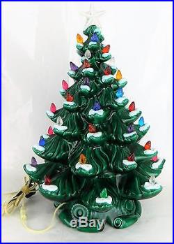Large 20 Vtg Green Ceramic Christmas Tree Multi Colored Lights Lighted Flocked