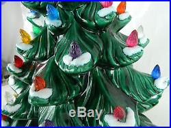 Large 20 Vtg Green Ceramic Christmas Tree Multi Colored Lights Lighted Flocked