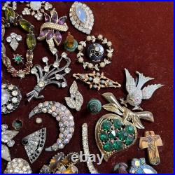 Large Framed VTG Christmas Tree Rhinestone Costume Jewelry Art MCM Lighted READ