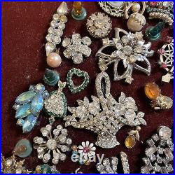 Large Framed VTG Christmas Tree Rhinestone Costume Jewelry Art MCM Lighted READ