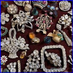 Large Framed VTG Christmas Tree Rhinestone Costume Jewelry Art MCM Lighted READ