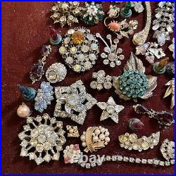 Large Framed VTG Christmas Tree Rhinestone Costume Jewelry Art MCM Lighted READ