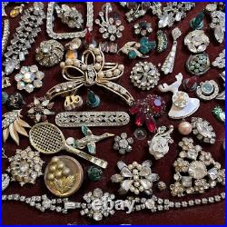 Large Framed VTG Christmas Tree Rhinestone Costume Jewelry Art MCM Lighted READ