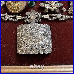 Large Framed VTG Christmas Tree Rhinestone Costume Jewelry Art MCM Lighted READ