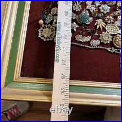 Large Framed VTG Christmas Tree Rhinestone Costume Jewelry Art MCM Lighted READ