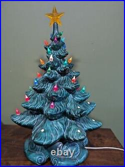 Large LIGHTED VINTAGE Ceramic Green Painted Christmas Tree Atlantic Mold 1970s