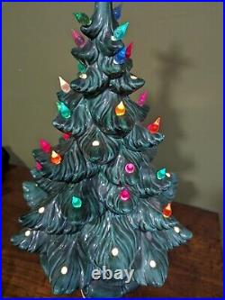 Large LIGHTED VINTAGE Ceramic Green Painted Christmas Tree Atlantic Mold 1970s