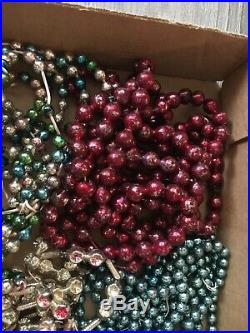Large Lot Of Miscellaneous Vintage Mercury Glass Beaded Christmas Tree Garlands