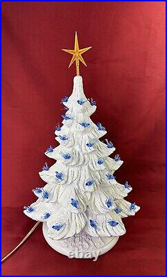 Large Vintage 15 Ceramic White Christmas Tree With Blue Birds