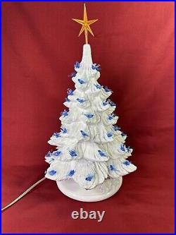 Large Vintage 15 Ceramic White Christmas Tree With Blue Birds