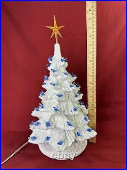 Large Vintage 15 Ceramic White Christmas Tree With Blue Birds