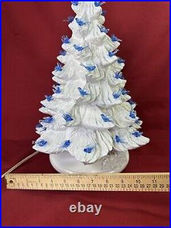 Large Vintage 15 Ceramic White Christmas Tree With Blue Birds