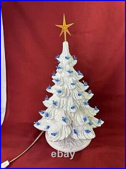 Large Vintage 15 Ceramic White Christmas Tree With Blue Birds