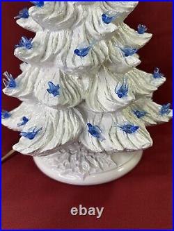 Large Vintage 15 Ceramic White Christmas Tree With Blue Birds