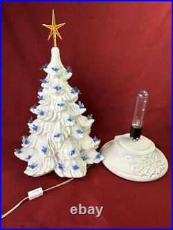 Large Vintage 15 Ceramic White Christmas Tree With Blue Birds