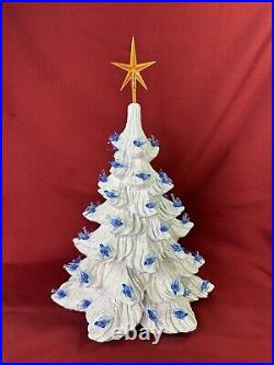 Large Vintage 15 Ceramic White Christmas Tree With Blue Birds