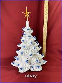 Large Vintage 15 Ceramic White Christmas Tree With Blue Birds