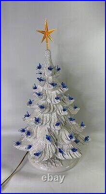 Large Vintage 15 Ceramic White Christmas Tree With Blue Birds