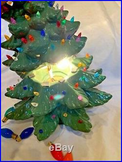 Large Vintage 22 tall by 16 wide Ceramic 3 Piece Lighted Christmas Tree