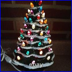 Large Vintage Ceramic Peg Lighted Christmas Tree W Star and Snow