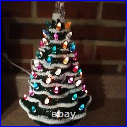 Large Vintage Ceramic Peg Lighted Christmas Tree W Star and Snow