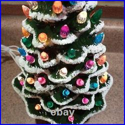 Large Vintage Ceramic Peg Lighted Christmas Tree W Star and Snow