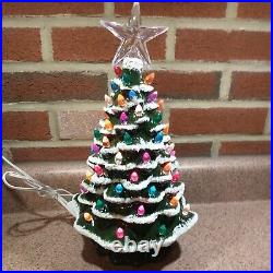 Large Vintage Ceramic Peg Lighted Christmas Tree W Star and Snow