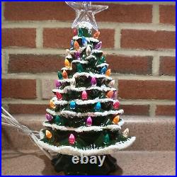 Large Vintage Ceramic Peg Lighted Christmas Tree W Star and Snow