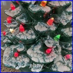 Large Vintage Green Ceramic Light Up Frosted Christmas Tree With Base 18 Arnel
