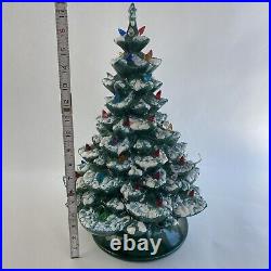 Large Vintage Green Ceramic Light Up Frosted Christmas Tree With Base 18 Arnel