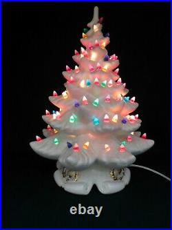 Large Vintage Hand Made White 18 1/2 Ceramic Lighted Christmas Tree WORKS