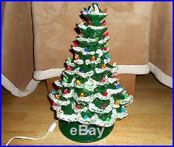 Large Vintage Lighted Ceramic Christmas Tree with Music Box Snow Beautiful