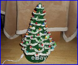 Large Vintage Lighted Ceramic Christmas Tree with Music Box Snow Beautiful