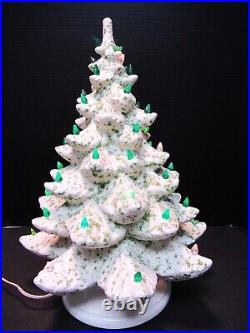 Large Vintage White And Green Speckled Rare Ceramic Christmas Tree Working Cond