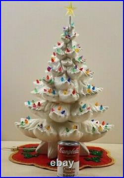 Large Vtg Ceramic Christmas Tree 3 Piece Iridescent White Music Box 25 Atlantic