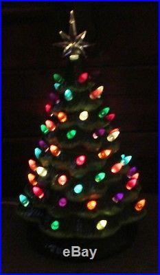 Large Vtg Lighted Multi-color Bulbs Ceramic Christmas Tree 2 Tone Green 15 Iob