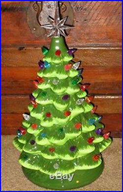 Large Vtg Lighted Multi-color Bulbs Ceramic Christmas Tree 2 Tone Green 15 Iob