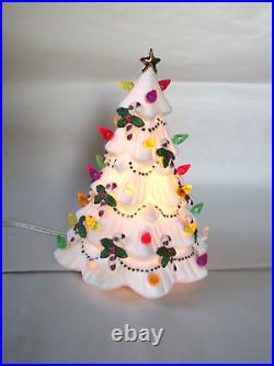 Lefton Vintage Ceramic White Christmas Tree Multicolored Lights Candy Canes Rare
