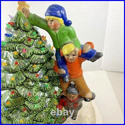 Light Up Ceramic Christmas Tree with Children Decorating Hershey Mold 80s Vtg
