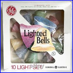 Lighted Bells Frosted GE Christmas Tree Bulbs 10 NIB Work Vtg Mid Century