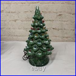 Lighted Ceramic Christmas Tree Snow FLOCKED Green 16 Vintage