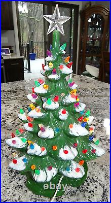 Lighted Flocked 17 Ceramic Christmas Tree Large Vtg