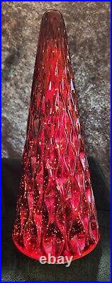 Lighted Vintage Retro Red Heavy Glass Christmas Tree Super Rare 14 3/4 Tall