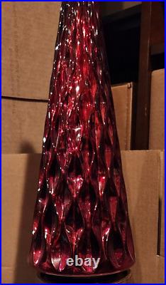 Lighted Vintage Retro Red Heavy Glass Christmas Tree Super Rare 14 3/4 Tall